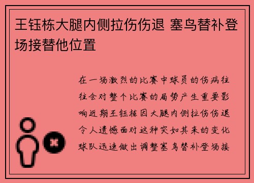王钰栋大腿内侧拉伤伤退 塞鸟替补登场接替他位置